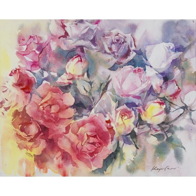 大久保佳代子 「バラ園」 水彩8号大（36.7×45.5cm） - 一枚の繪