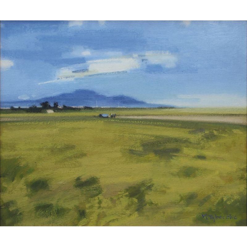 武石錦夫 「稲穂実る大地（B）」 油彩8号 額付き - 一枚の繪