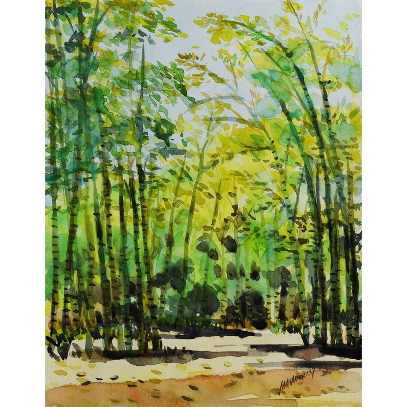 山本正憲 「大阪万博公園 竹林の小径」 水彩6号大（41.8×32.8cm） 額