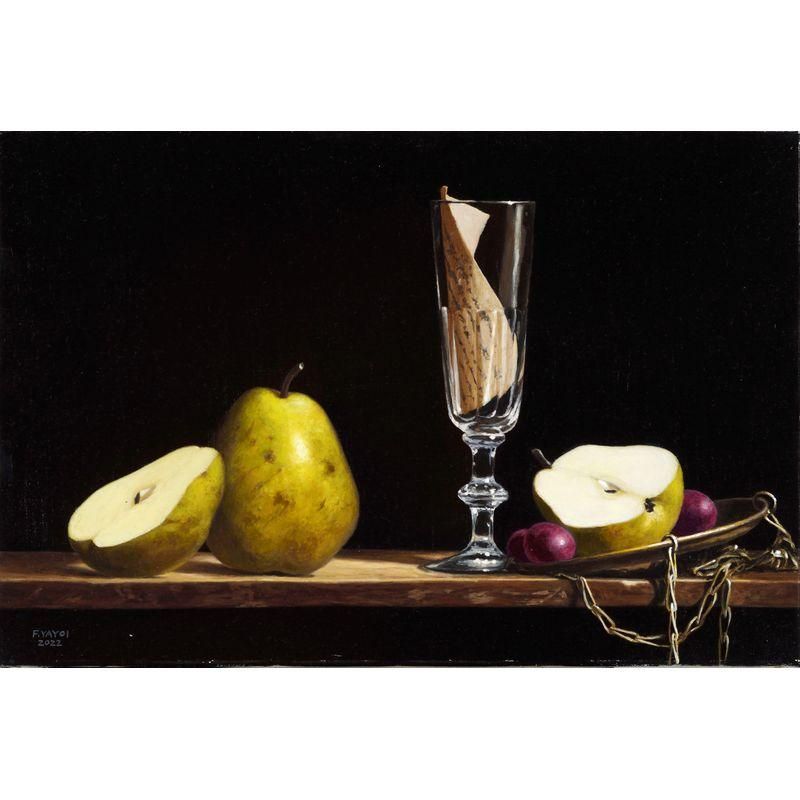 福本弥生 「ラ・フランスのある静物」 油彩P6号 額付き - 一枚の繪