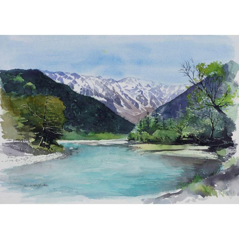 西房浩二 「上高地・新緑」 水彩8号大（35×50cm） - 一枚の繪