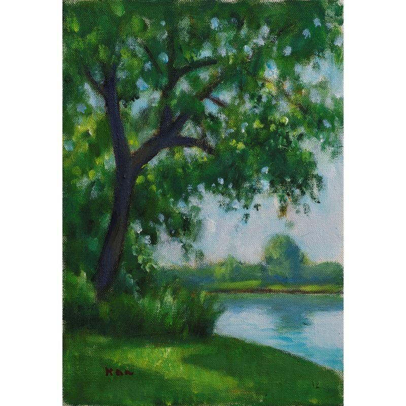 入江 観 「池畔の樹」 油彩SM - 一枚の繪オンラインショップ