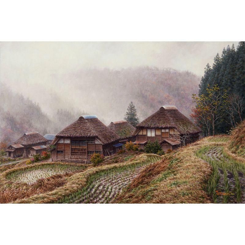 金子東日和 「山峡の朝（福島県金山町）」 油彩P6号 - 一枚の繪