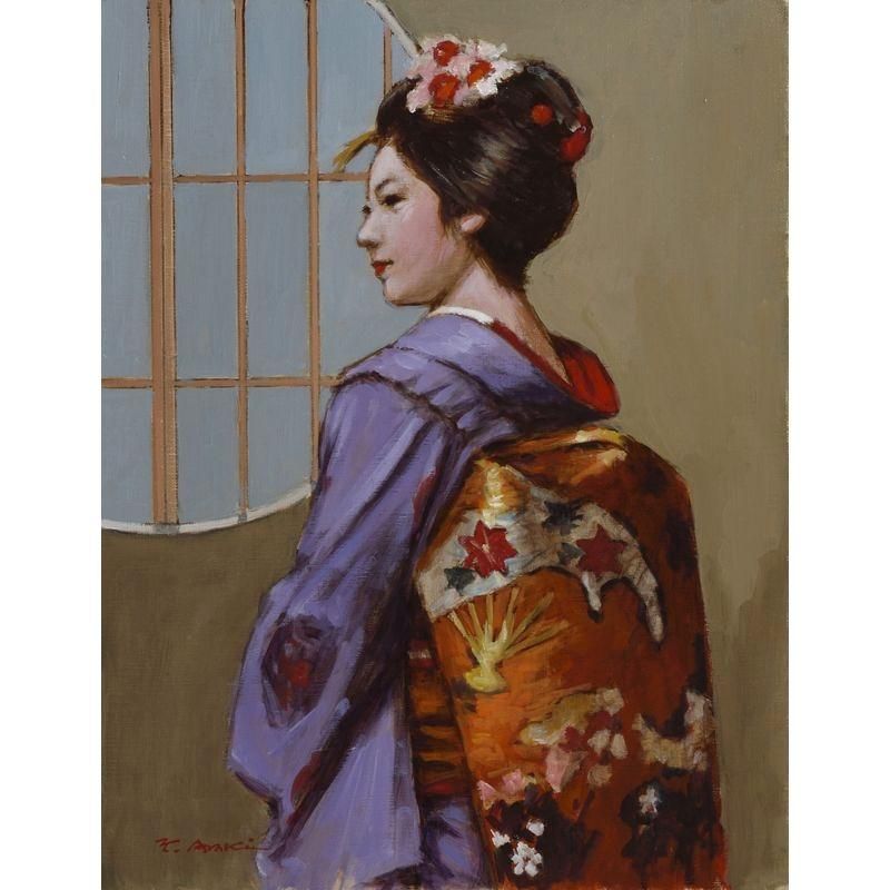 荒木義太郎 「祇園の舞妓（円窓の前）」 油彩6号 - 一枚の繪