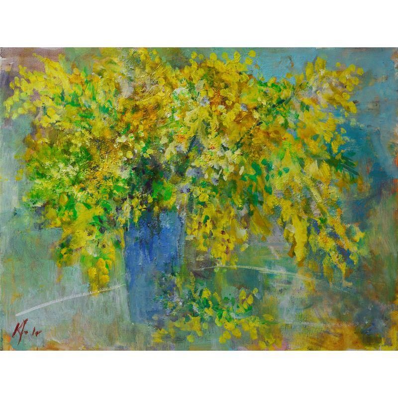 羽倉恭子 「ミモザの小部屋」 油彩6号 - 一枚の繪オンラインショップ