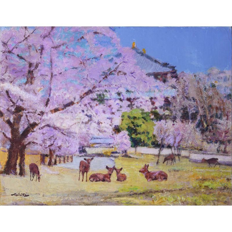 梅村 徹 「桜の奈良公園」 油彩6号 - 一枚の繪オンラインショップ