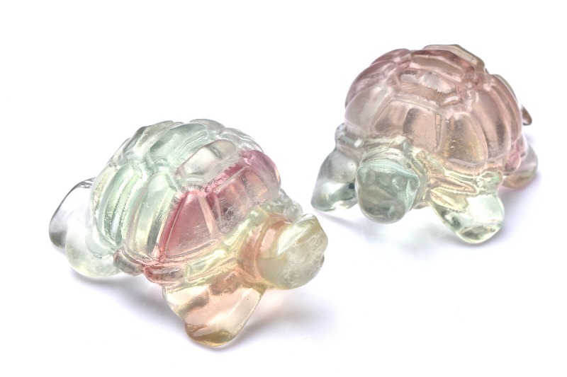 バイカラー フローライト 40x27x20mm 海亀 置物 1個売り _CRG139-2