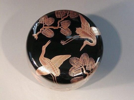 茶道具・棗 】大棗 松に鶴 蒔絵 内梨地一瓢斎 作 - 茶道具 販売の佐藤