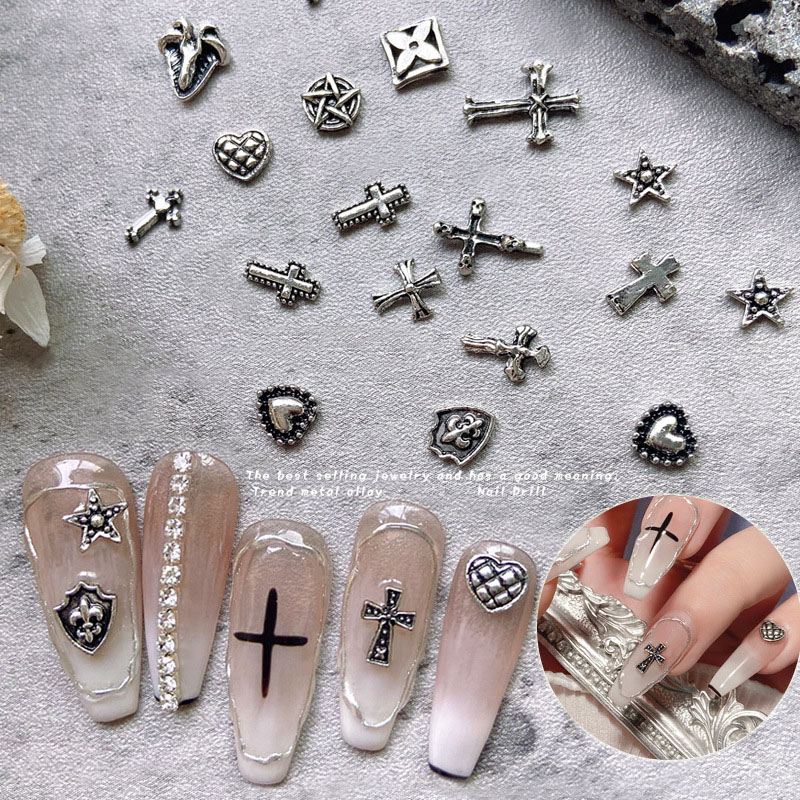 セルフネイル ネイルパーツ クロス アンティークシルバー ロック