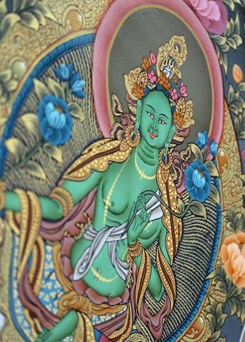 緑多羅菩薩（グリーンターラ）[S]・タンカ（仏画）｜彩雲