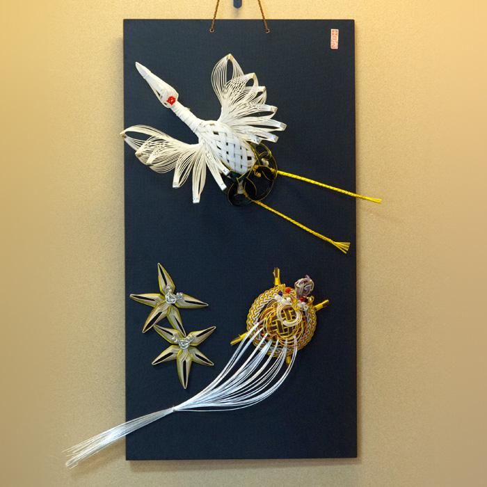 ko0112鶴亀 黒塗パネル｜水引細工 飾物・小物｜加賀水引 津田水引折型