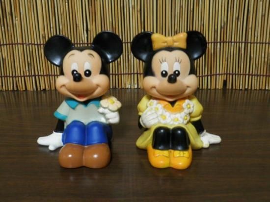 三菱銀行 ソフビ貯金箱 （ミッキー＆ミニーセット） - 「宝の森」昭和