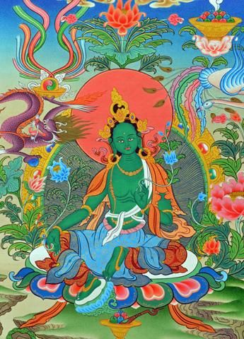 緑多羅菩薩（グリーンターラ）[L]・タンカ（仏画）｜彩雲