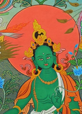 緑多羅菩薩（グリーンターラ）[L]・タンカ（仏画）｜彩雲