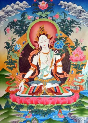 白多羅菩薩（ホワイトターラー）[M]・タンカ（仏画）｜彩雲