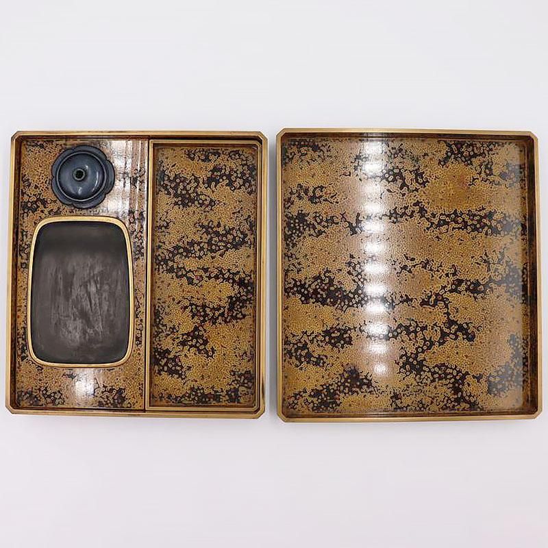 若狭塗り 木製硯箱 漆塗り硯・水滴セット 明治大正時代