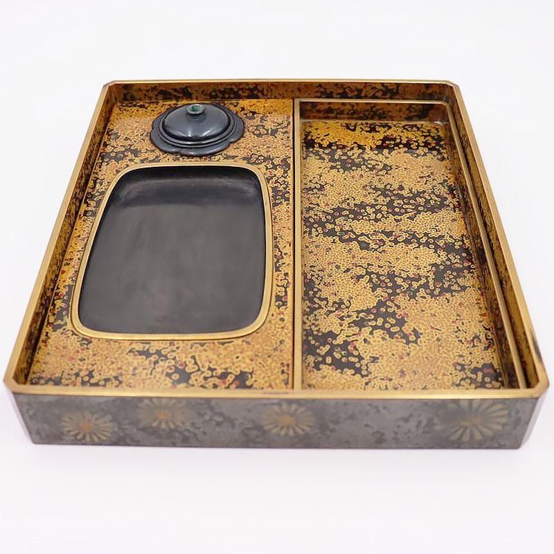 若狭塗り 木製硯箱 漆塗り硯・水滴セット 明治大正時代