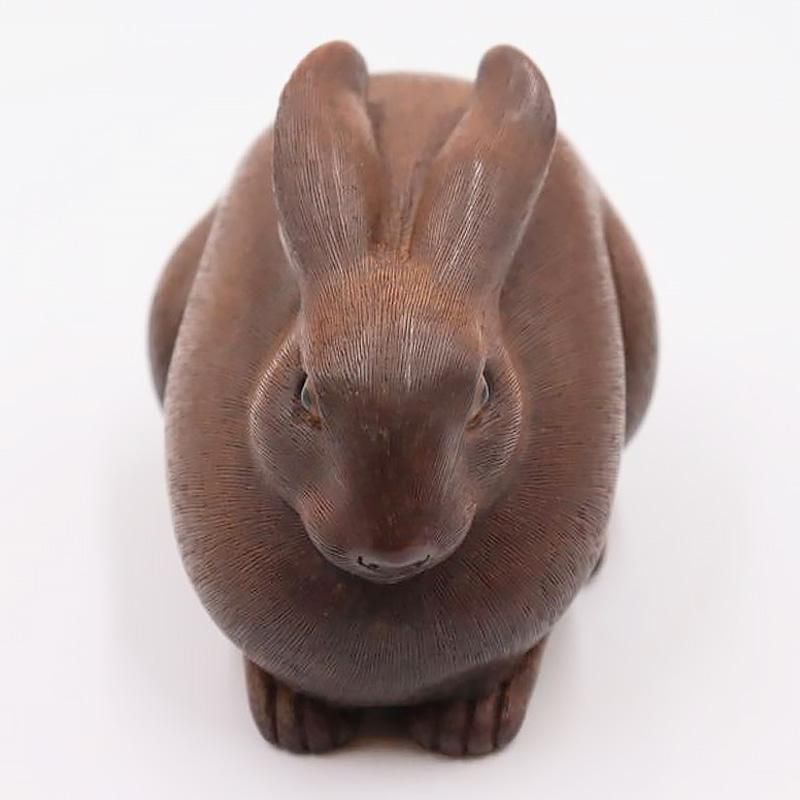木製 ふくらうさぎ 細密 彫刻 木彫り 毛掘り 兎 卯 かわいい 動物