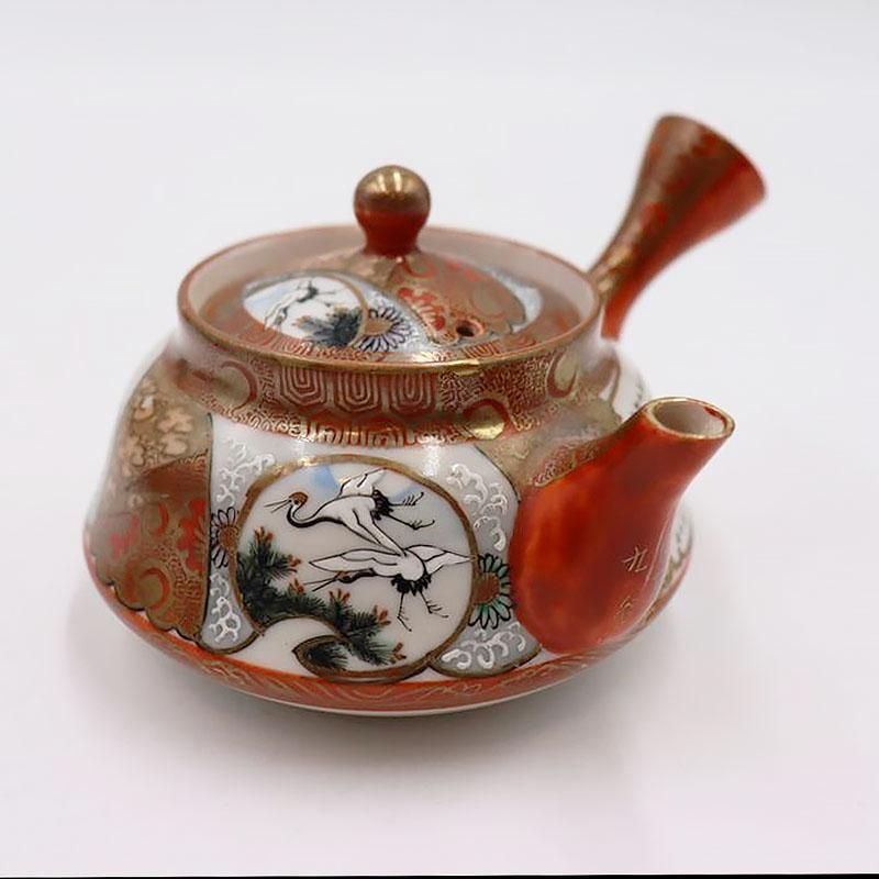 九谷焼 極密画 赤絵 急須 アンティーク 九谷焼 極密画 赤絵 急須