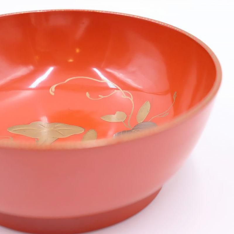 漆器 朱塗り 高蒔絵 大正昭和初期 煮物椀 草花模様