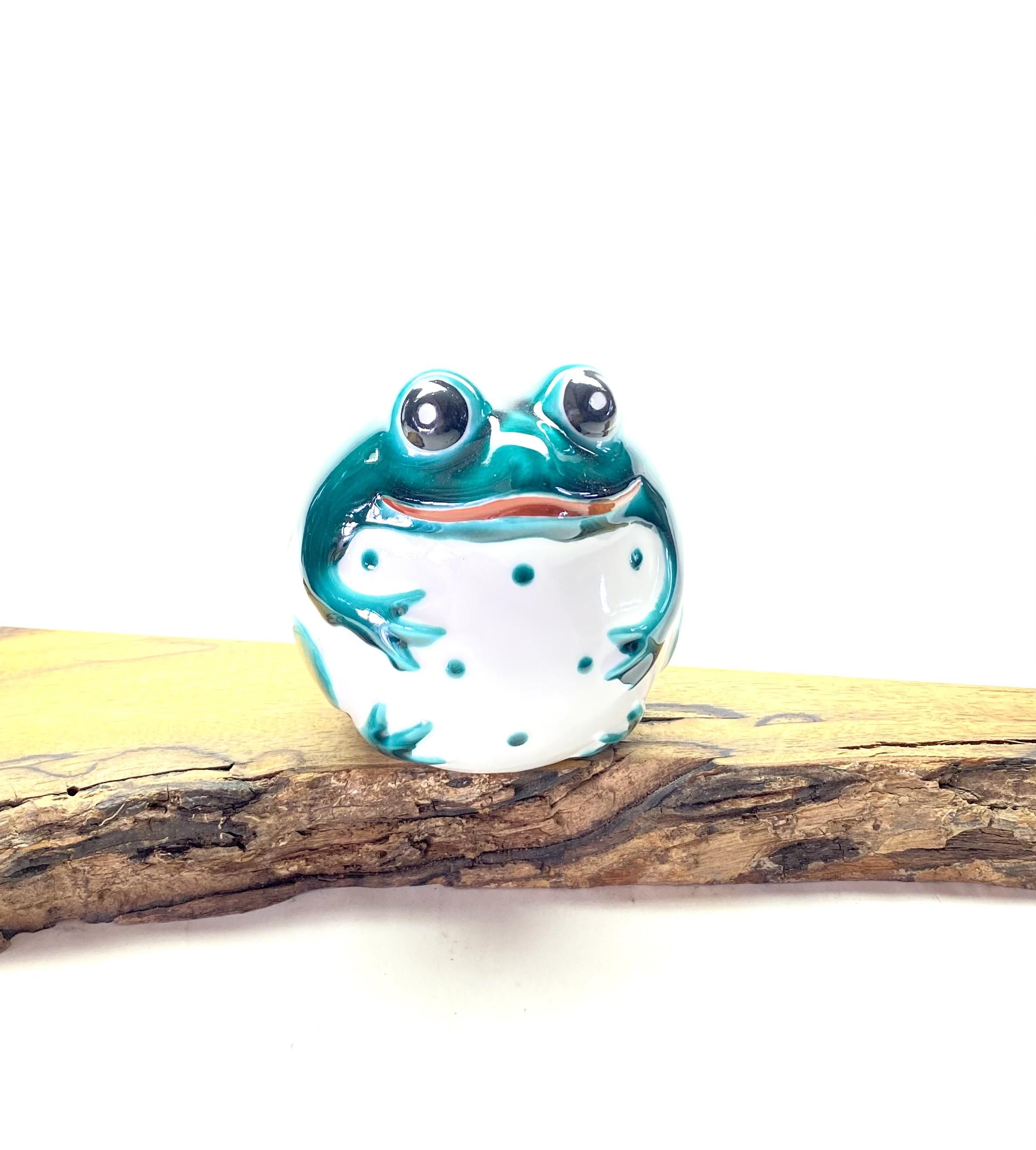 九谷焼 カエル 蛙 幸運 置物 大 深緑 2.8号 -百華園