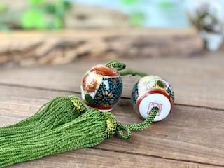 九谷焼 風鎮 掛け軸用 青粒+金花詰(傑作)-百華園