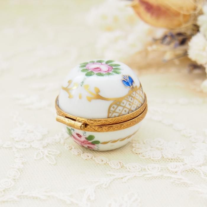 フランス リモージュ ピンクローズのピルケース / アンティーク