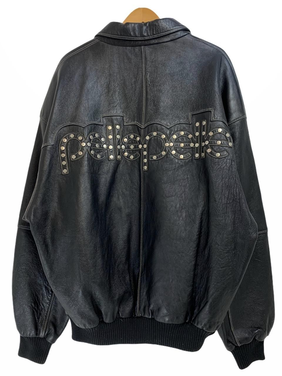00s PELLE PELLE Studs Logo Zip Up Leather Jacket 黒 46 ペレペレ