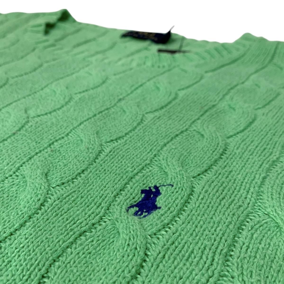 Polo Ralph Lauren Crew-Neck Cotton Cable Knit 黄緑 XXL ポロラルフ