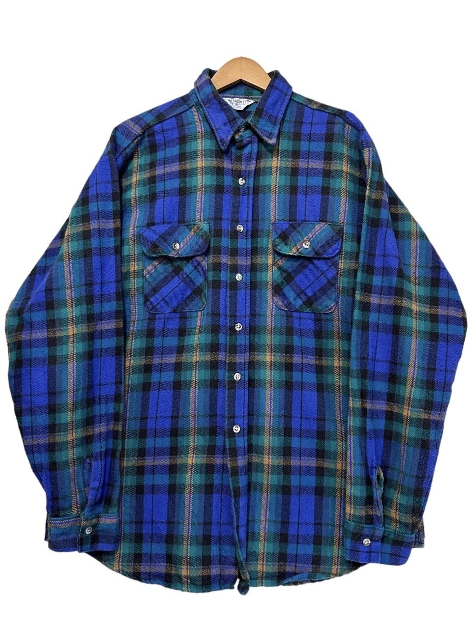 USA製 70s~80s FIVE BROTHER Check Flannel L/S Shirt 青緑 XL-TALL