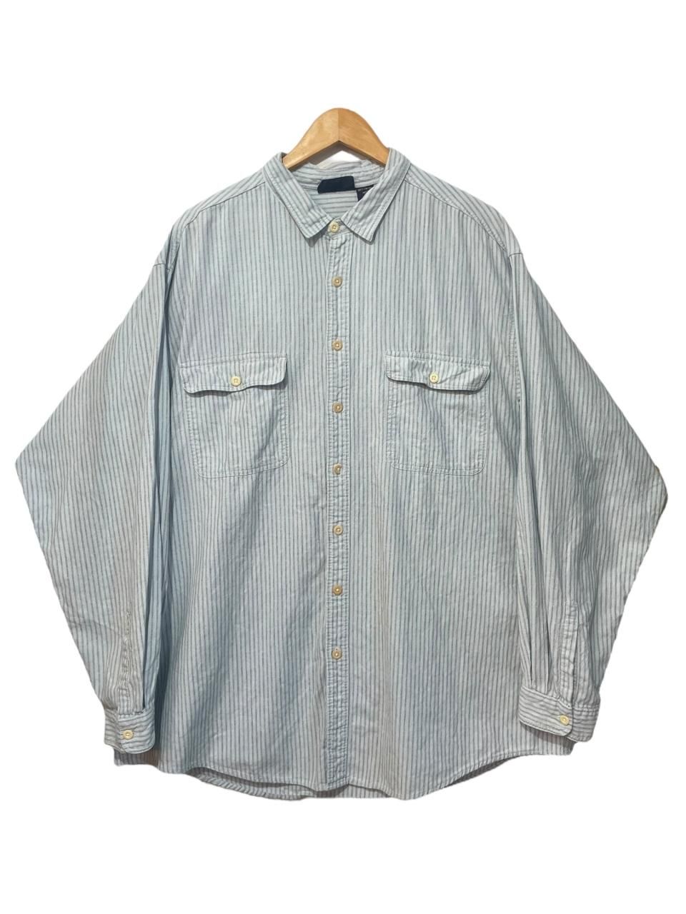 91年製 patagonia Stripe Cotton L/S Shirt 青白 XL 90s パタゴニア