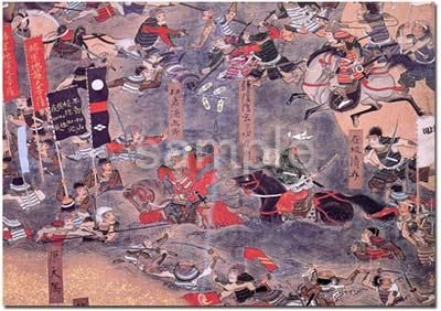 ポストカード 川中島合戦図屏風 上杉謙信と武田信玄一騎打ちの部分 左