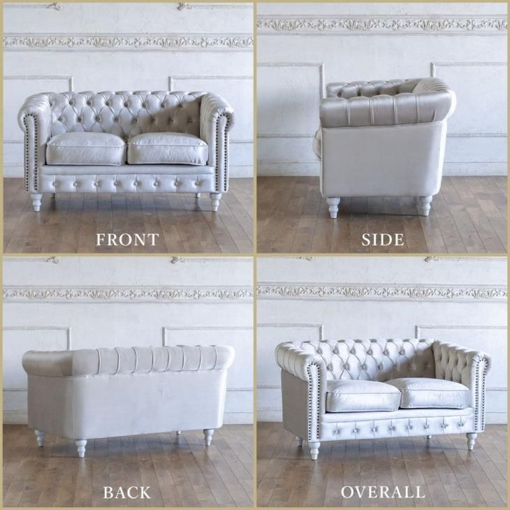 ヴィンセント チェスターフィールドソファ 2人掛け ホワイト脚×ムーン