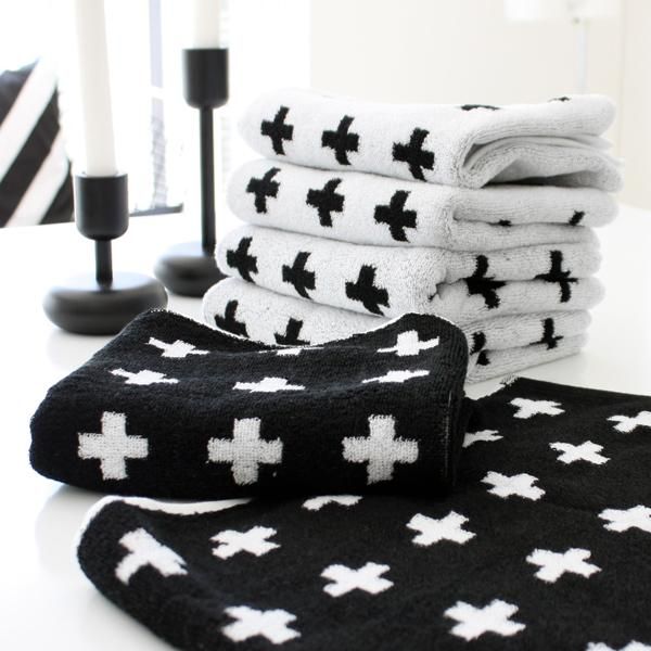 フェイスタオル】クロス柄 フェイスタオル - おしゃれなモノトーン