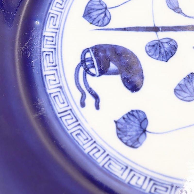 アンティーク瑠璃色大皿 葵の葉模様 江戸・明治時代