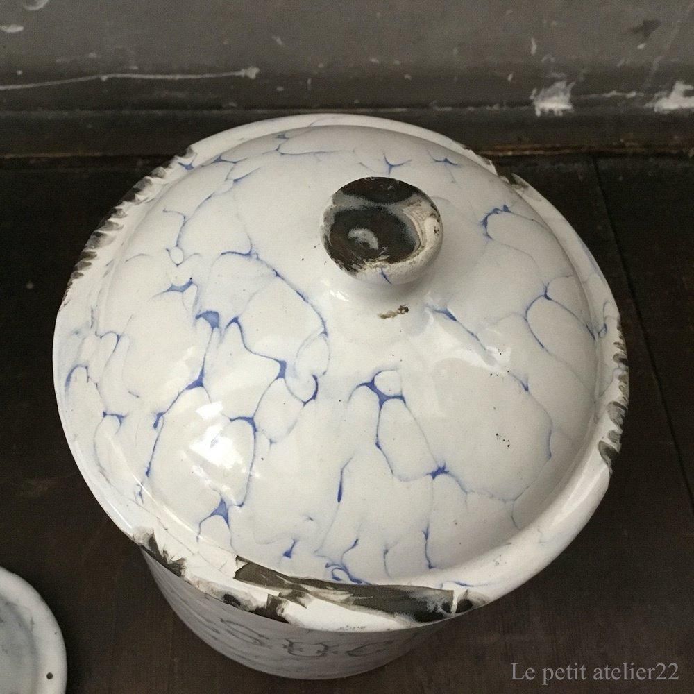 6個セット) フランス アンティーク ホーロー キャニスター 青 マーブル