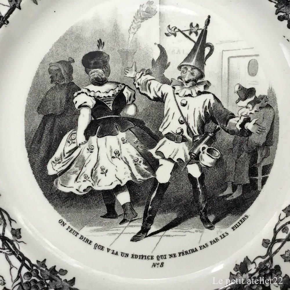 フランス クレイユ エ モントロー アンティーク グリザイユ プレート