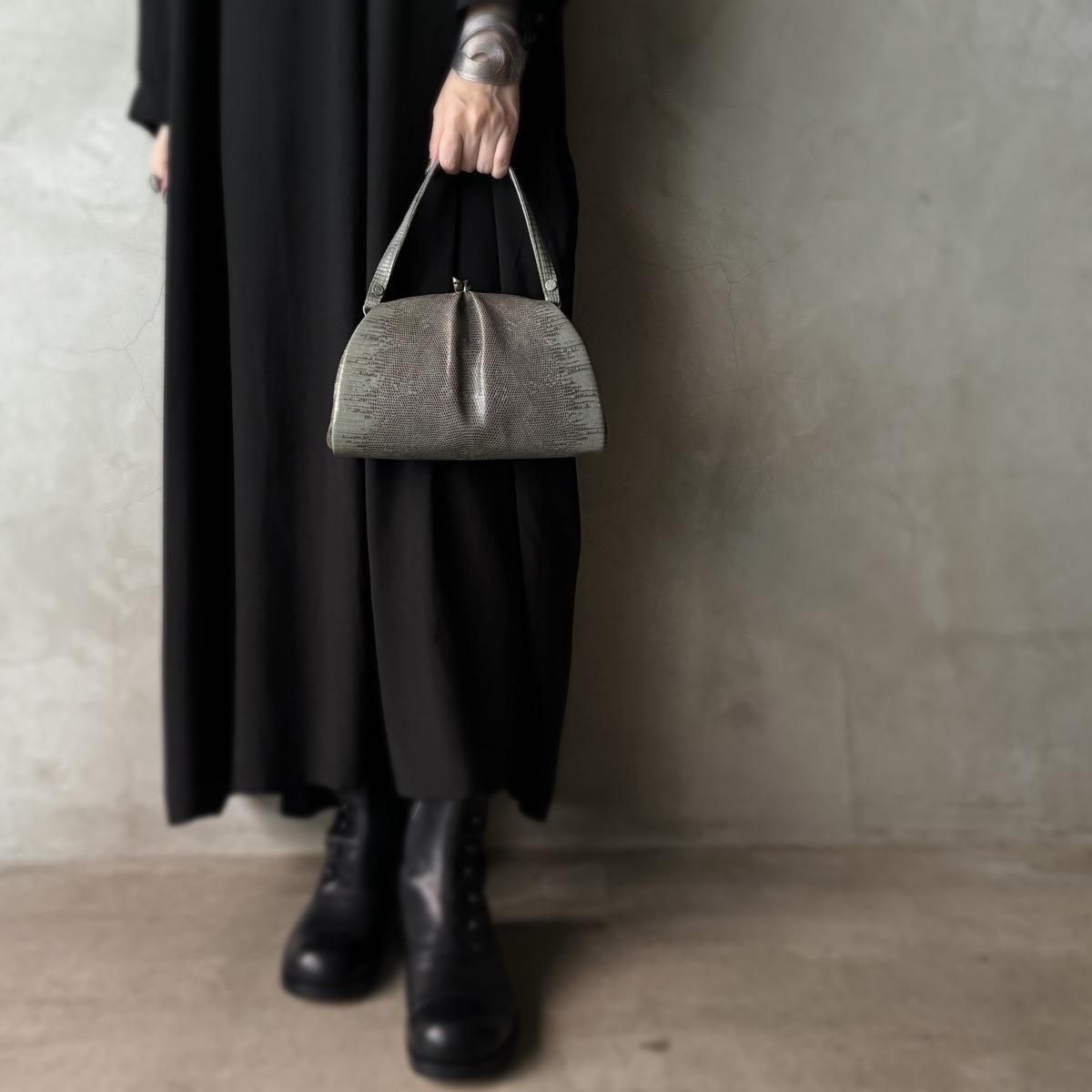 ヴィンテージ ブルーグレー リングマーク リザード革バッグ（Vintage