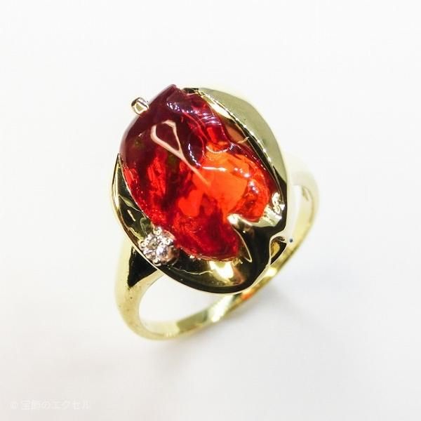 ファイアオパール ダイヤモンドリング OP 2.13ct D 0.03ct K18YG