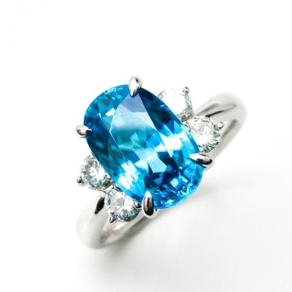 ブルージルコン ダイヤモンドリング ZI 5.85ct D 0.54ct Pt900 日独