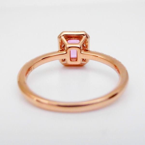 K18 パパラチアサファイア エメラルドカット ゴールド リング 鑑別書