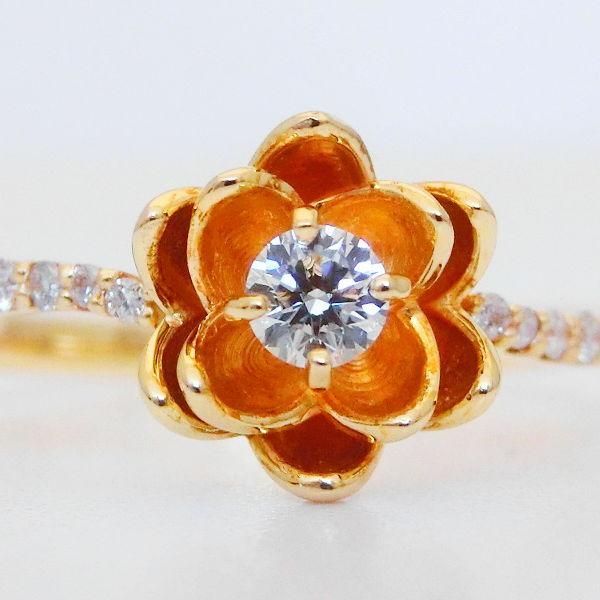 ロータスフラワーモチーフダイヤモンドリング D 0.10ct 0.13ct K18YG C