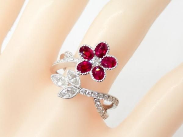 ルビー マーキスダイヤモンドフラワーモチーフリング R 1.31ct D 0.74