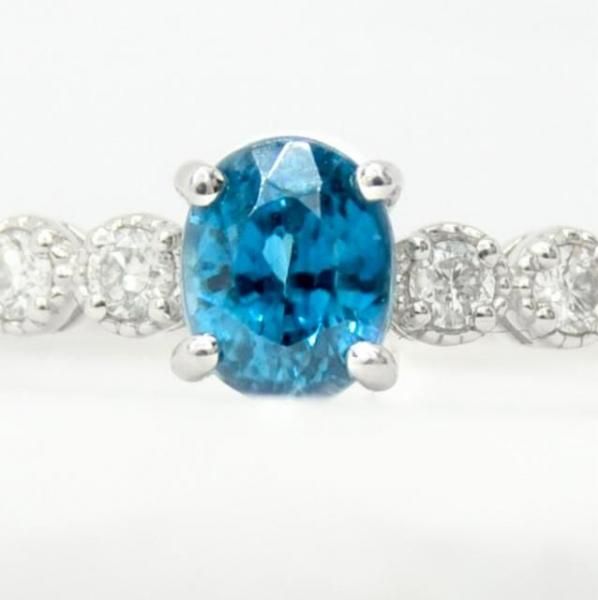 ブルージルコン ダイヤモンドリング ZI 0.63ct D 0.06ct Pt900 日独