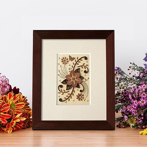 木はり絵アート「ナチュラルフラワー」（額縁入り完成品） - 木製切り