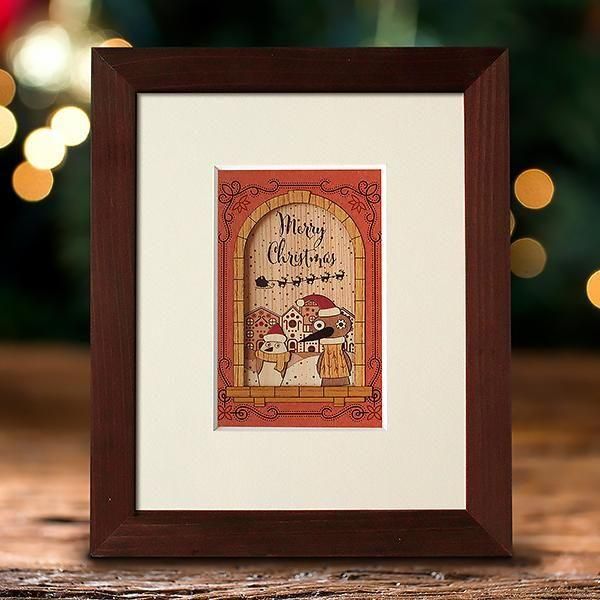 クリスマス限定商品】木はり絵アート「クリスマスバード」（額縁入り