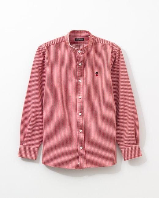 ヒッコリーストライプ スタンドカラーシャツ（長袖）