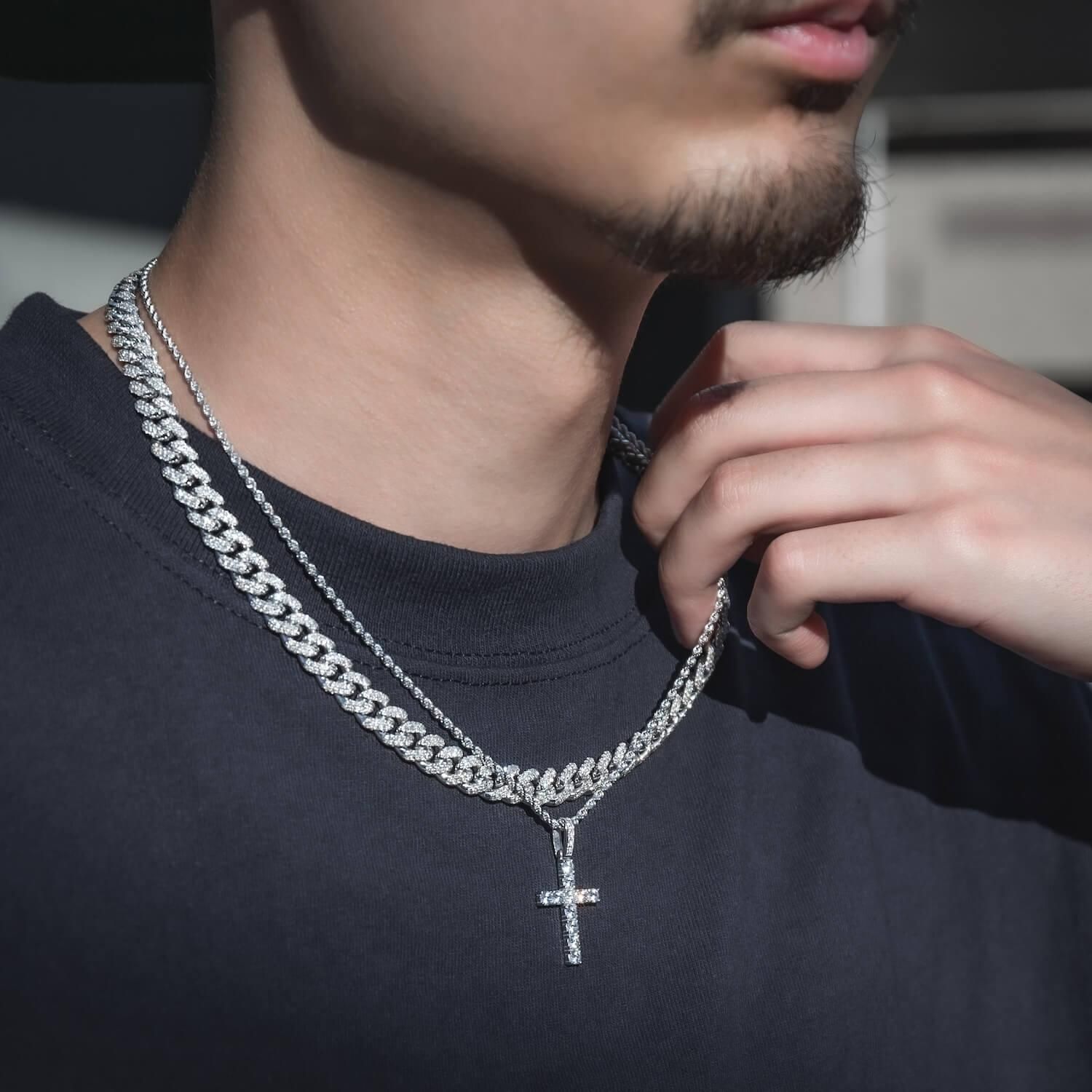 ダイヤモンド 10K ホワイトゴールド マイアミネックレス 幅8.2mm 46cm