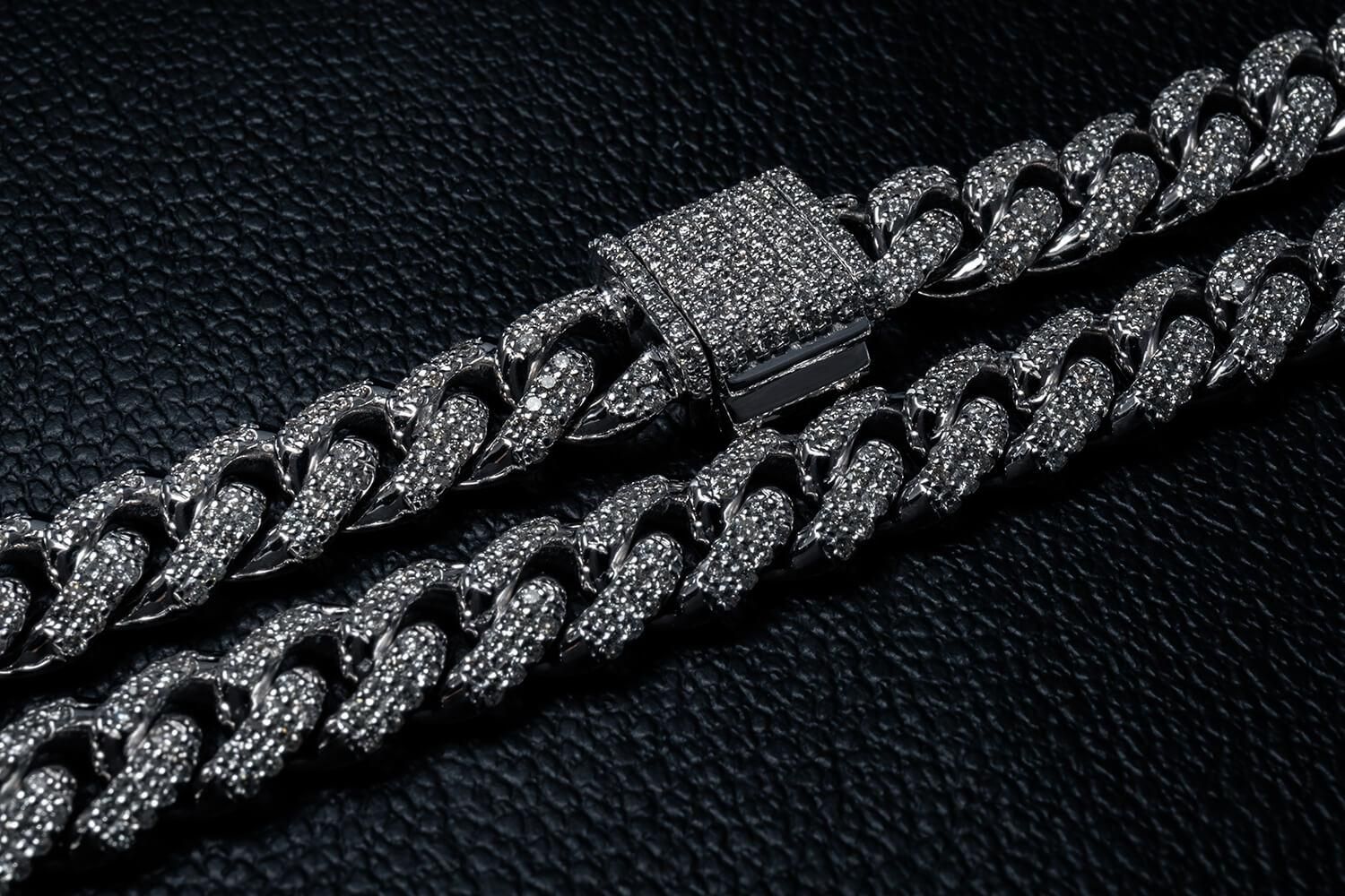 ダイヤモンド 10K ホワイトゴールド マイアミブレスレット 幅8.2mm