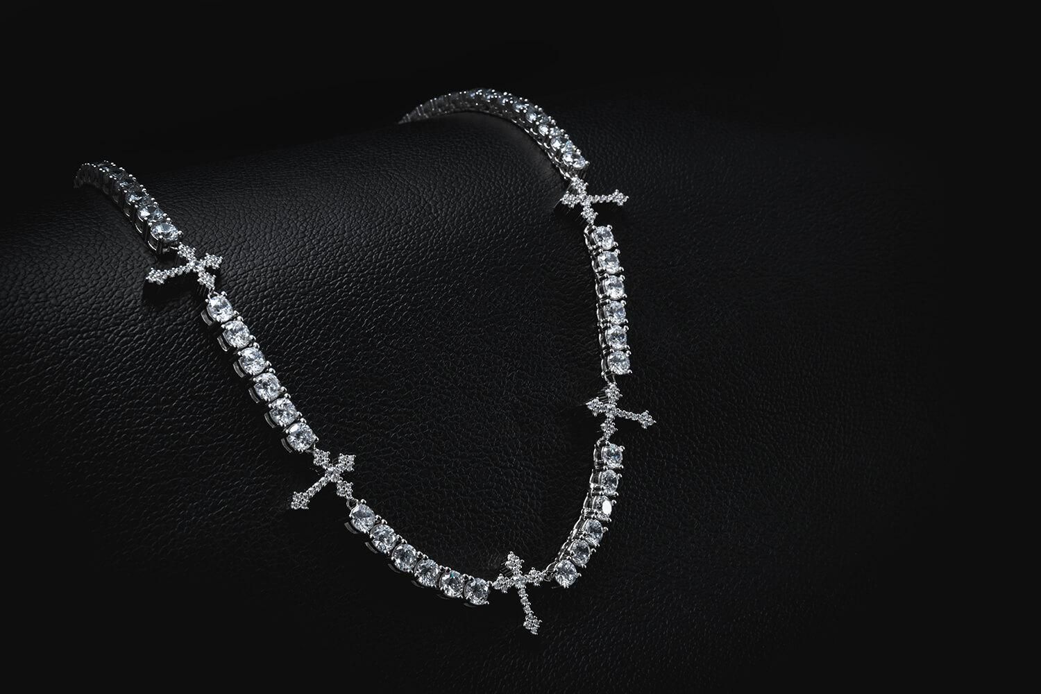 シルバー テニスネックレス 幅4mm 45cm-50cm AHNL-D001-CROSS